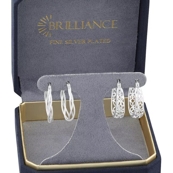 Brilliance Silver Plate Earrings Braided & Filigree Hoop Earring 2-Pair Set NWT - Picture 1 of 7